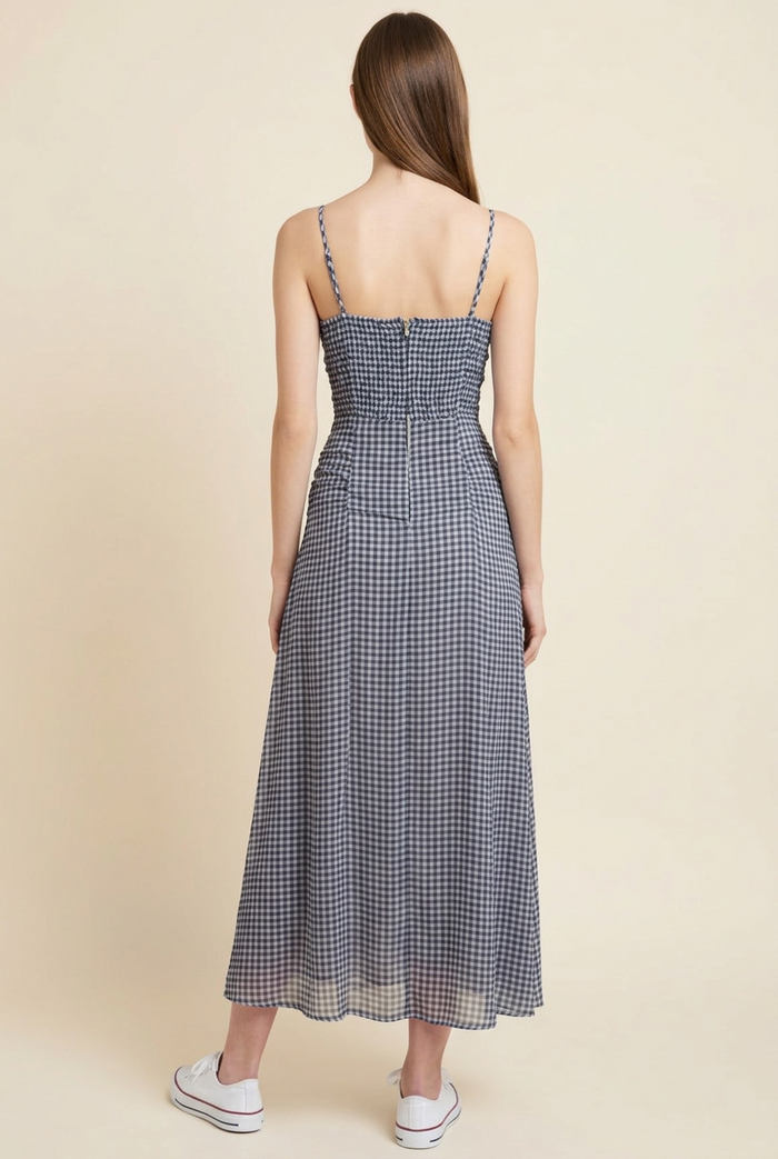 Gingham Ruched Bust Maxi Dress