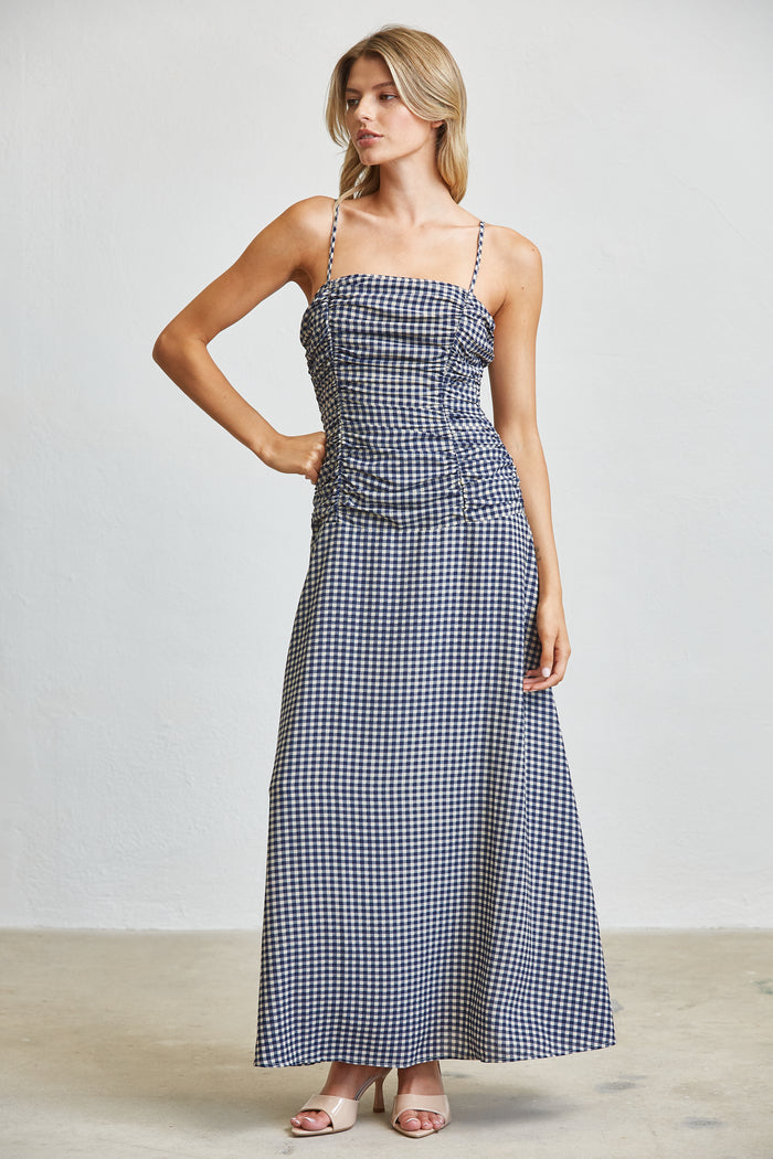 Gingham Ruched Bust Maxi Dress