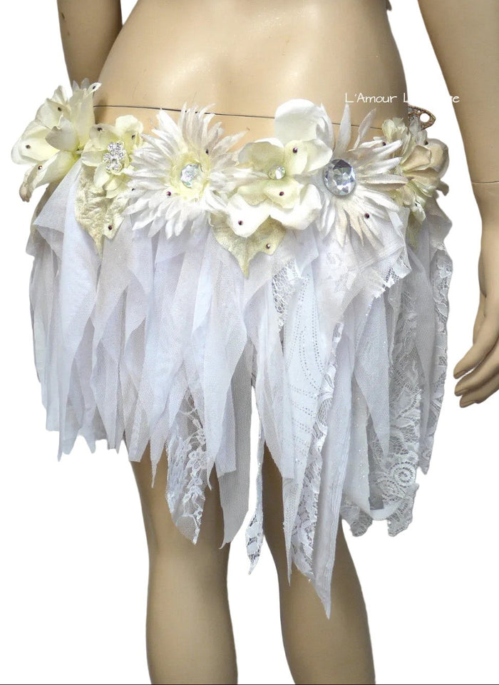 Gold and White Goddess Fairy Monokini Dance Costume Rave Bra Halloween