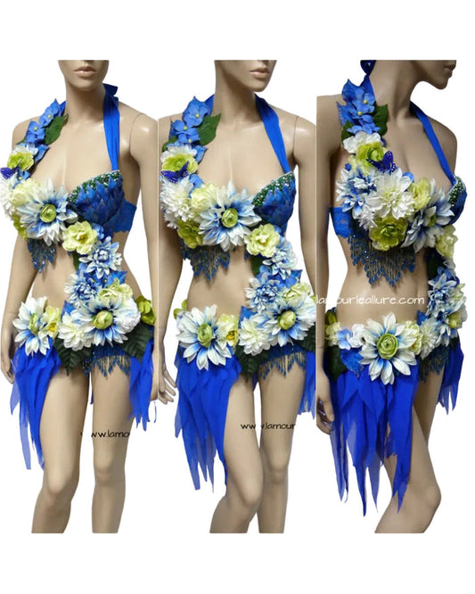 Green and Blue Spring Fairy Monokini Dance Costume Rave Bra Halloween