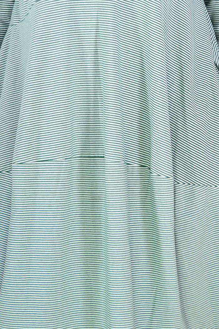 Green Stripe Cocoon Winter Pocket Tunic Dress by Peony, featuring a cozy cocoon shape with front pockets and a stylish green stripe pattern.