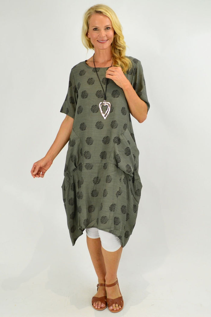 Grey bubble tunic dress by La Mode, featuring a relaxed fit with long sleeves and a casual, comfortable style.