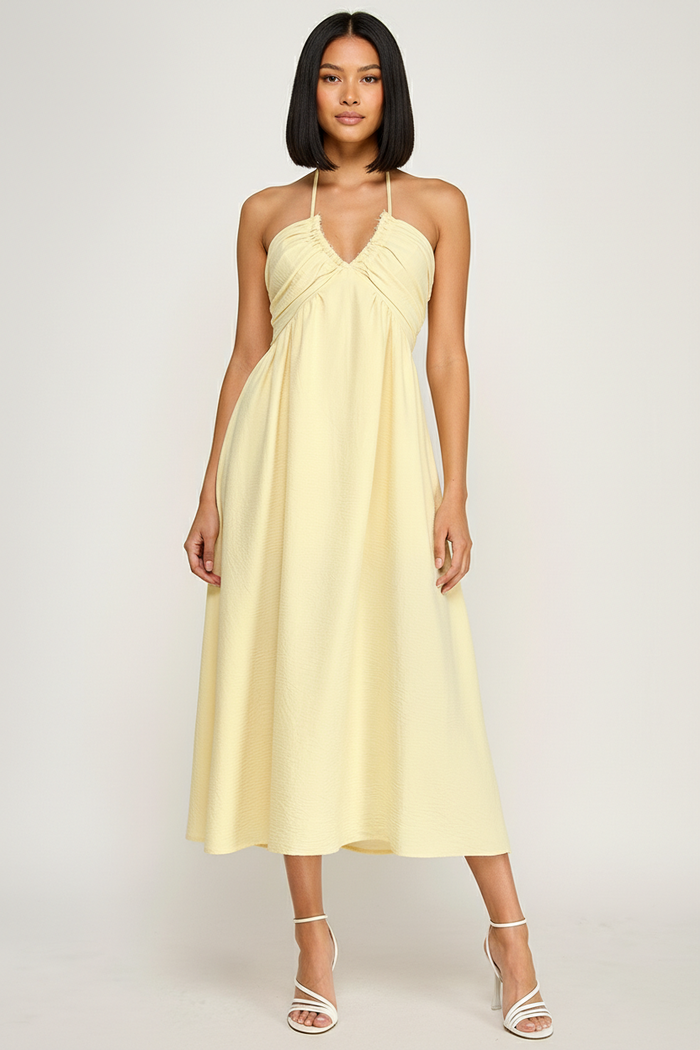 Halter Neck Open Back Self Tie Maxi Dress - BRICK