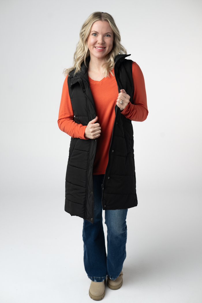 Harlow Long Vest - Black by Michelle Mae