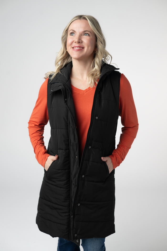 Harlow Long Vest - Black by Michelle Mae