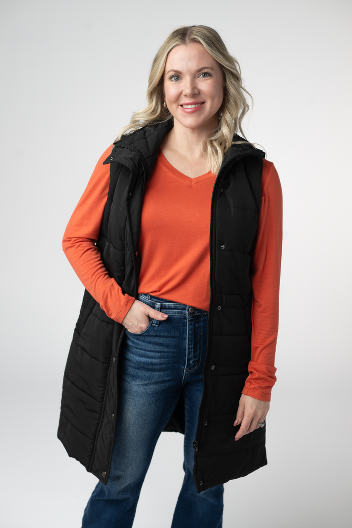 Harlow Long Vest - Black by Michelle Mae