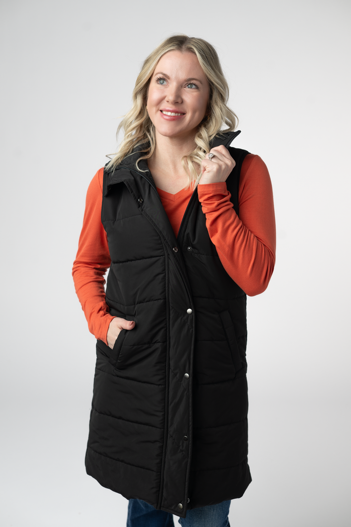 Harlow Long Vest - Black by Michelle Mae