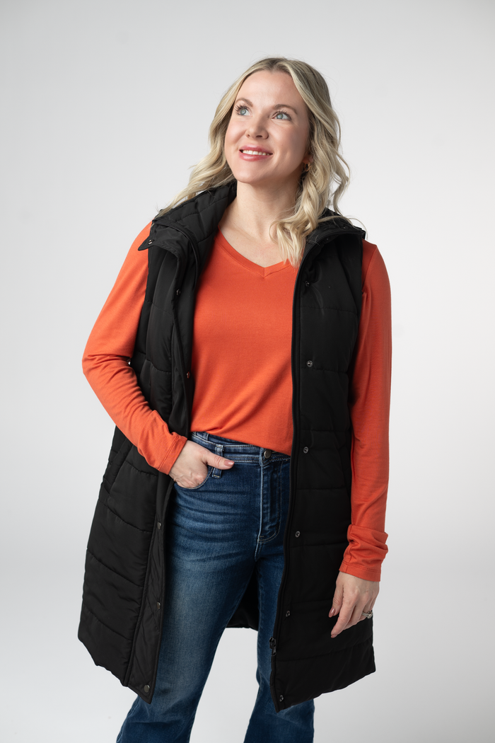 Harlow Long Vest - Black by Michelle Mae