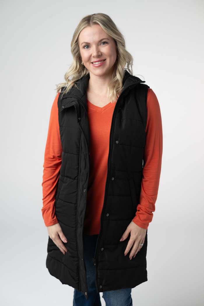 Harlow Long Vest - Black by Michelle Mae