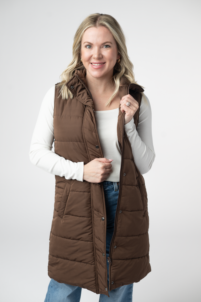 Harlow Long Vest - Brown by Michelle Mae