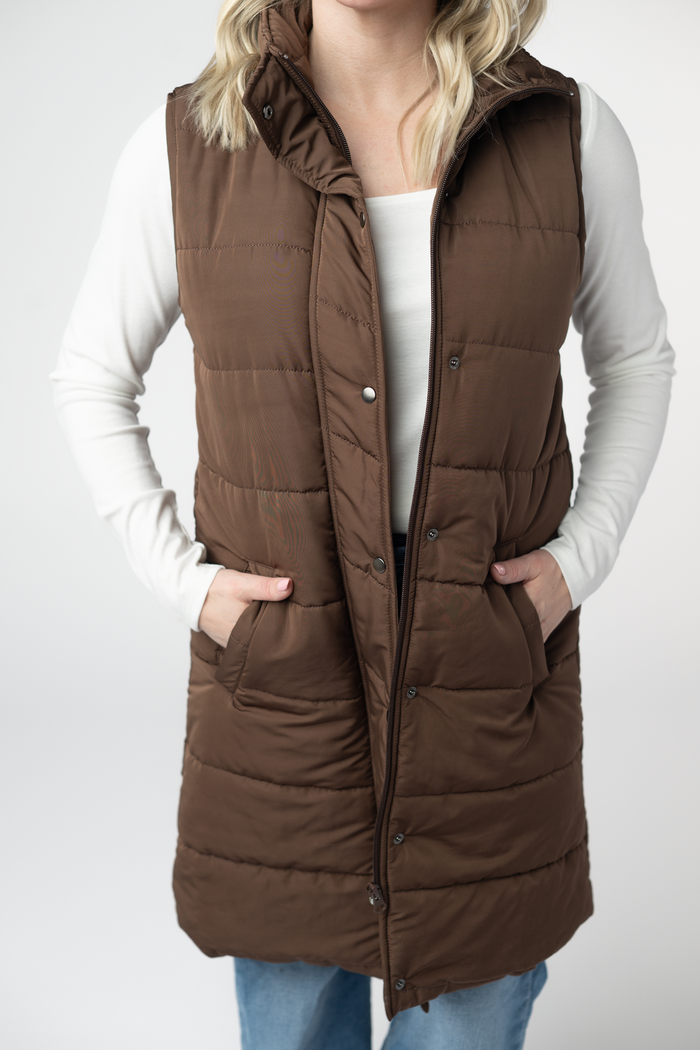 Harlow Long Vest - Brown by Michelle Mae