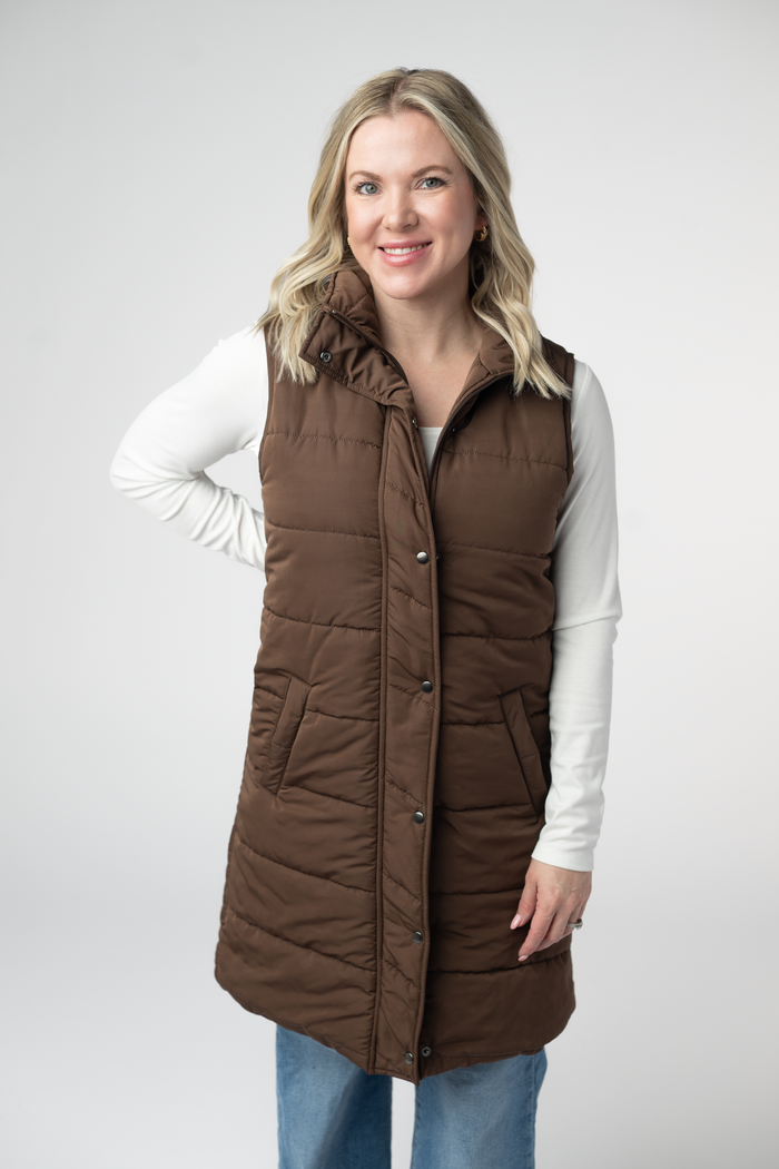 Harlow Long Vest - Brown by Michelle Mae