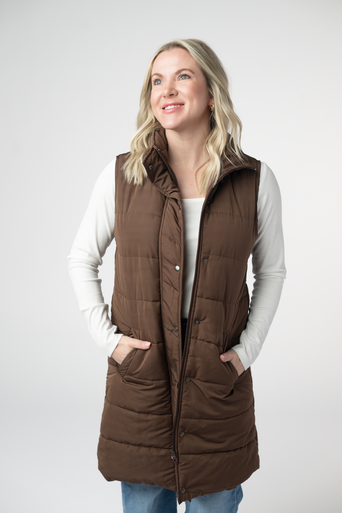 Harlow Long Vest - Brown by Michelle Mae