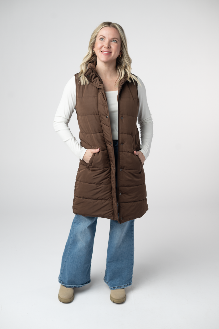 Harlow Long Vest - Brown by Michelle Mae