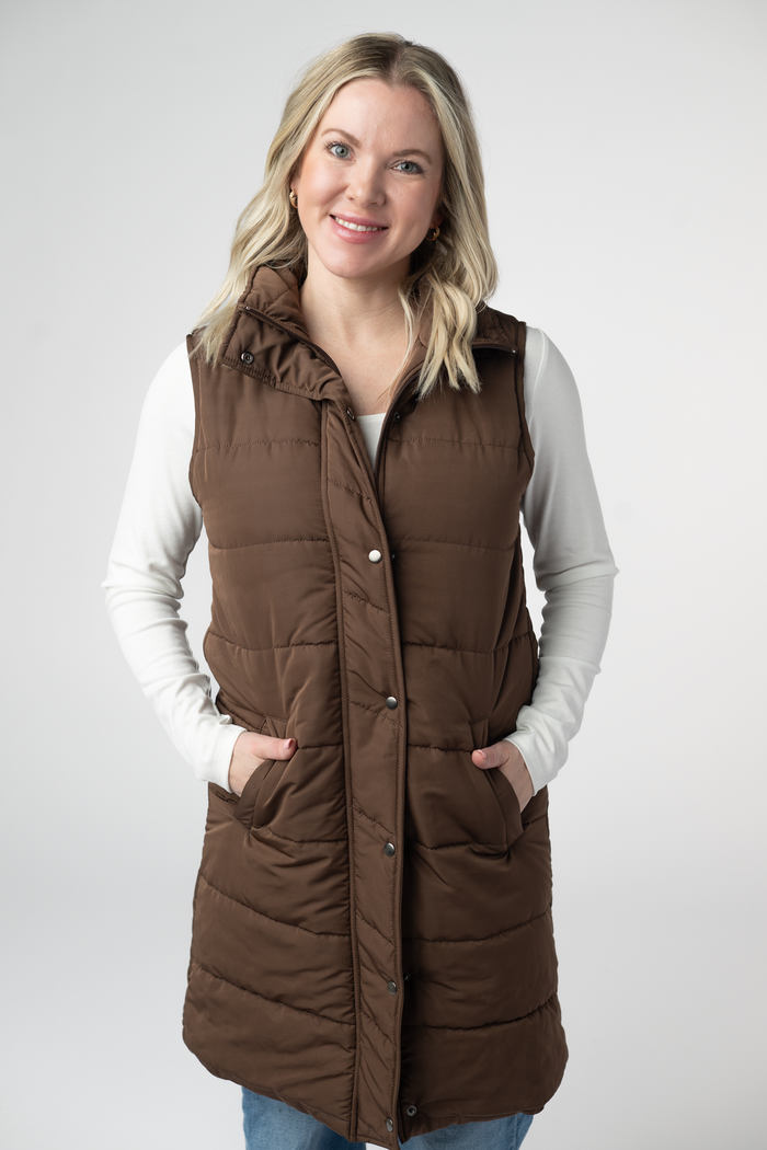 Harlow Long Vest - Brown by Michelle Mae