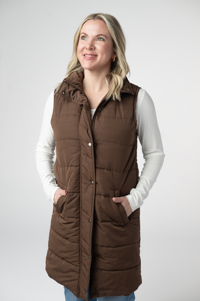 Harlow Long Vest - Brown by Michelle Mae