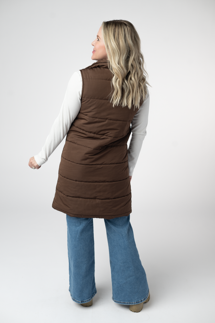 Harlow Long Vest - Brown by Michelle Mae