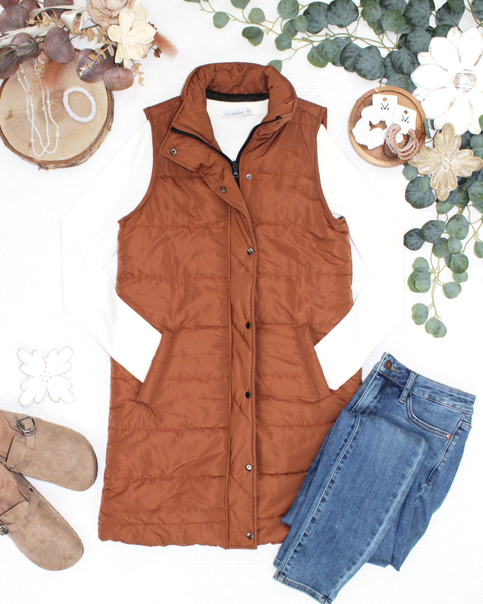 Harlow Long Vest - Cinnamon by Michelle Mae
