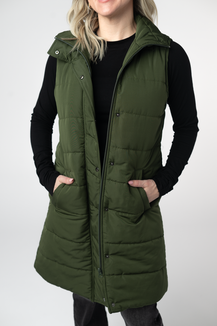 Harlow Long Vest - Dark Olive by Michelle Mae