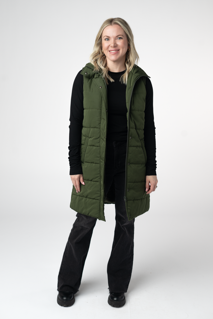 Harlow Long Vest - Dark Olive by Michelle Mae
