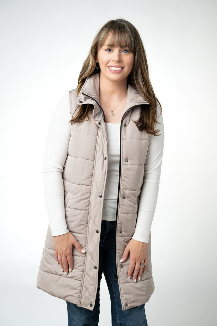 Harlow Long Vest - Latte by Michelle Mae