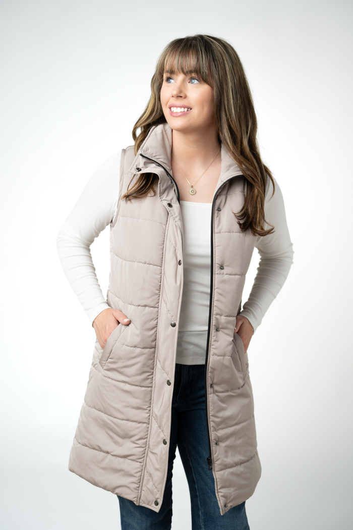 Harlow Long Vest - Latte by Michelle Mae