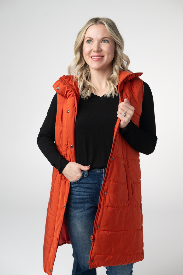 Harlow Long Vest - Pumpkin by Michelle Mae