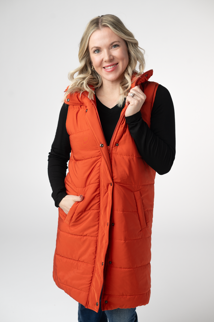 Harlow Long Vest - Pumpkin by Michelle Mae
