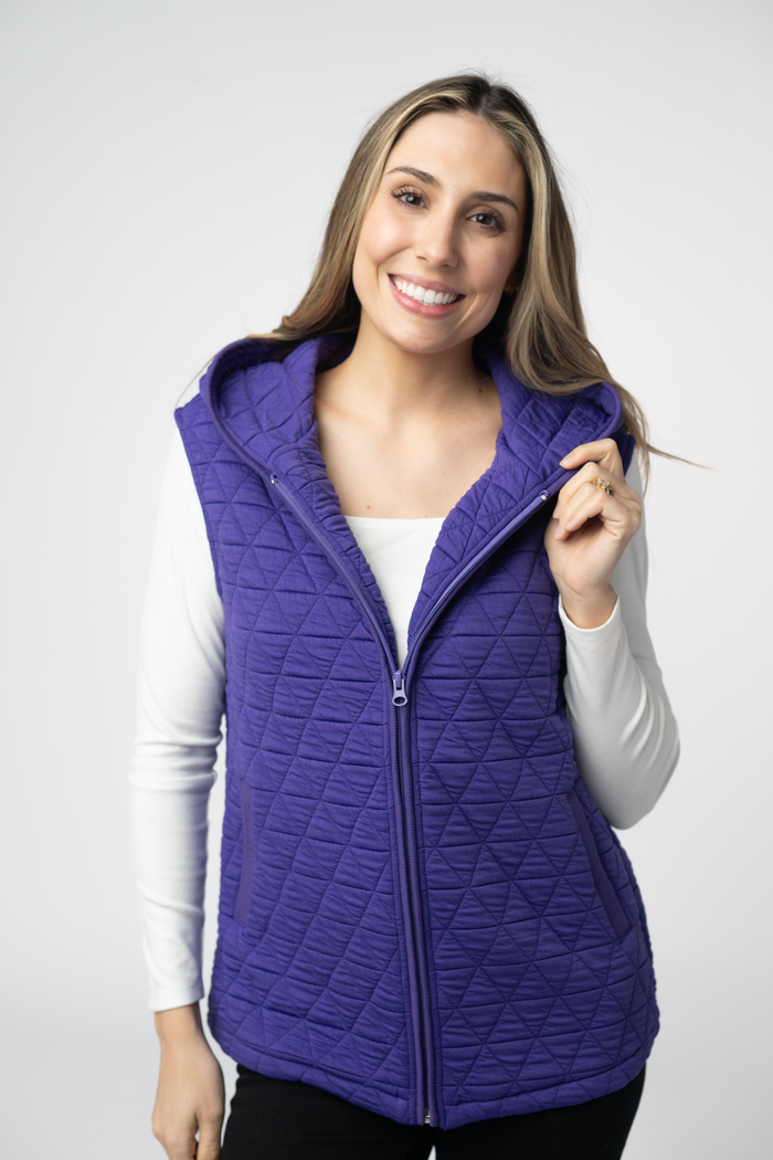 Heather Geometric Hooded Vest - Purple by Michelle Mae