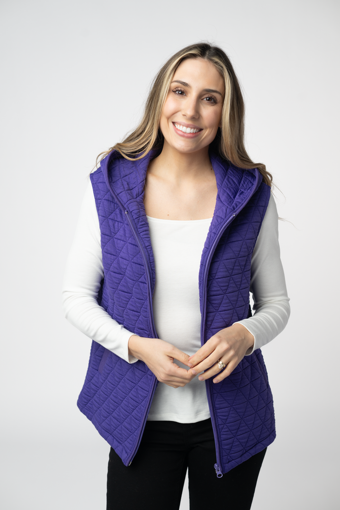 Heather Geometric Hooded Vest - Purple by Michelle Mae