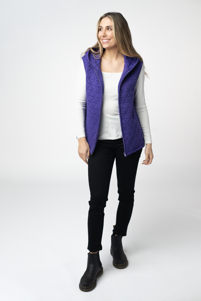 Heather Geometric Hooded Vest - Purple by Michelle Mae