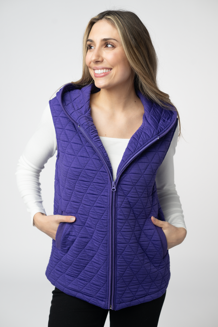 Heather Geometric Hooded Vest - Purple by Michelle Mae