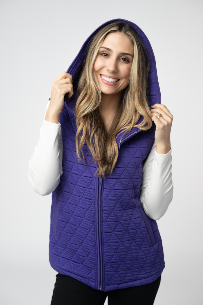 Heather Geometric Hooded Vest - Purple by Michelle Mae