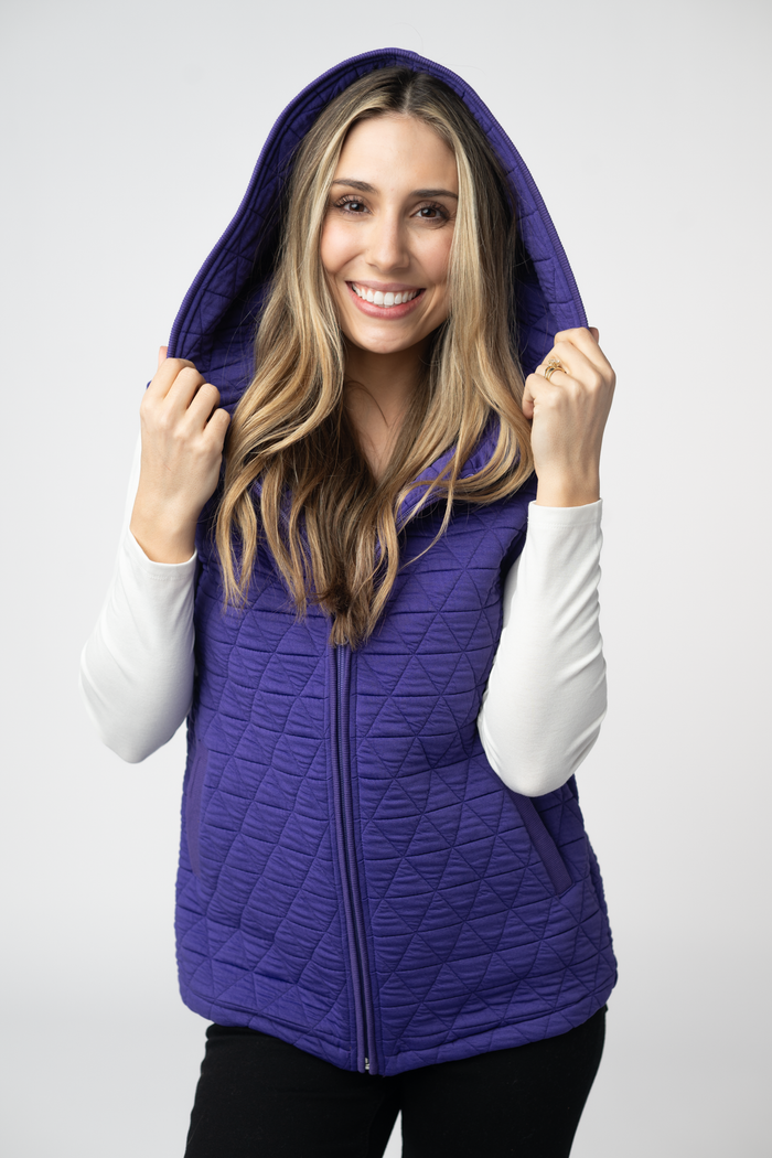 Heather Geometric Hooded Vest - Purple by Michelle Mae