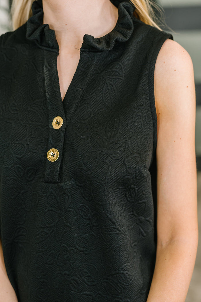 High Tide High Neck Embossed Sleeveless Dress in Black by Dear Scarlett