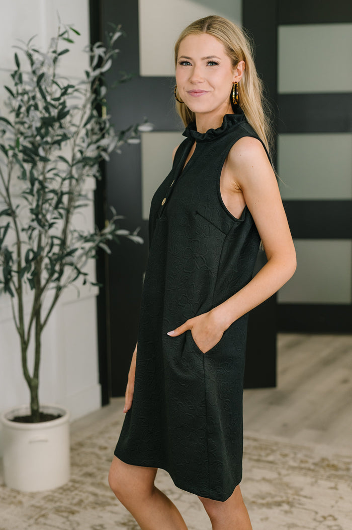 High Tide High Neck Embossed Sleeveless Dress in Black by Dear Scarlett