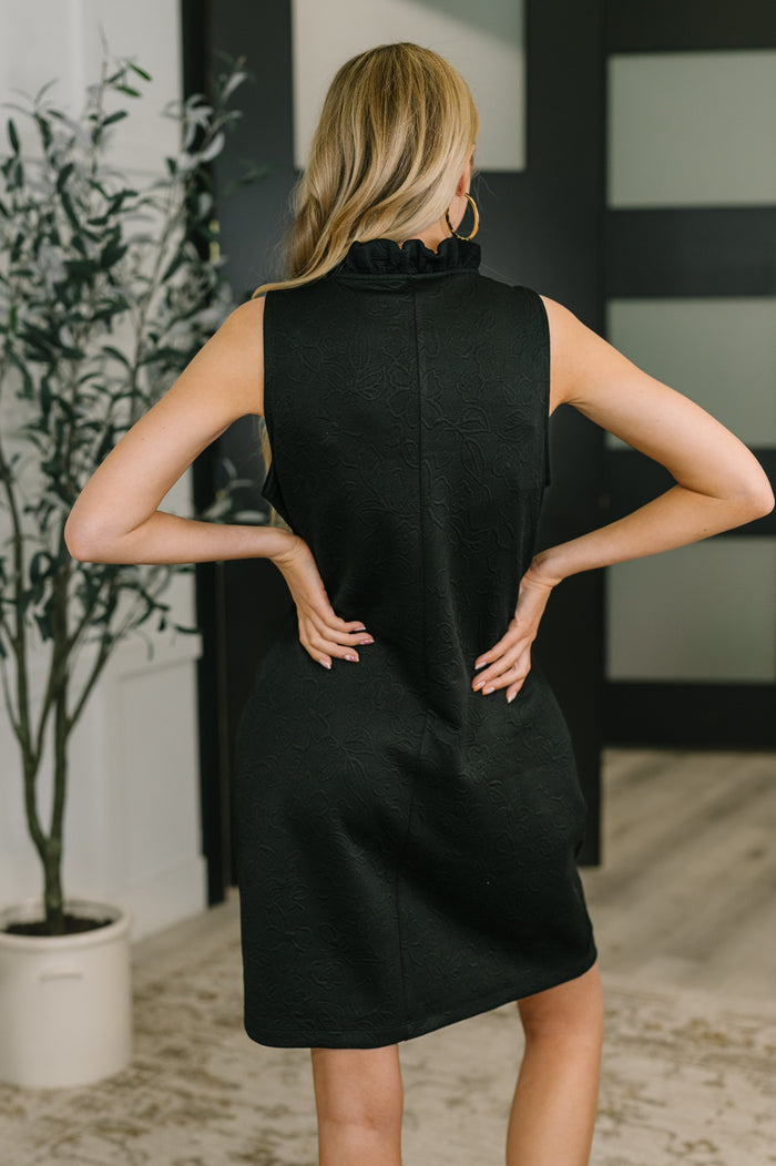 High Tide High Neck Embossed Sleeveless Dress in Black by Dear Scarlett
