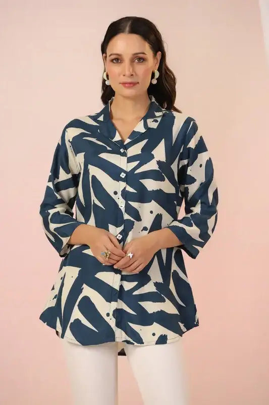 Indigo Brushstroke Russian Silk Top