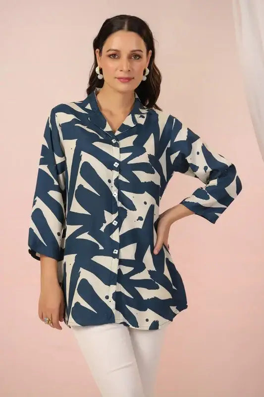 Indigo Brushstroke Russian Silk Top