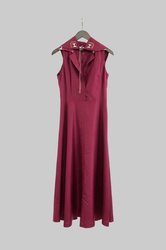 IRENE VAN RYB Women's Dark Pink Dress w/ Detachable Shawl - EU 40/UK 12 100% SILK (USED)