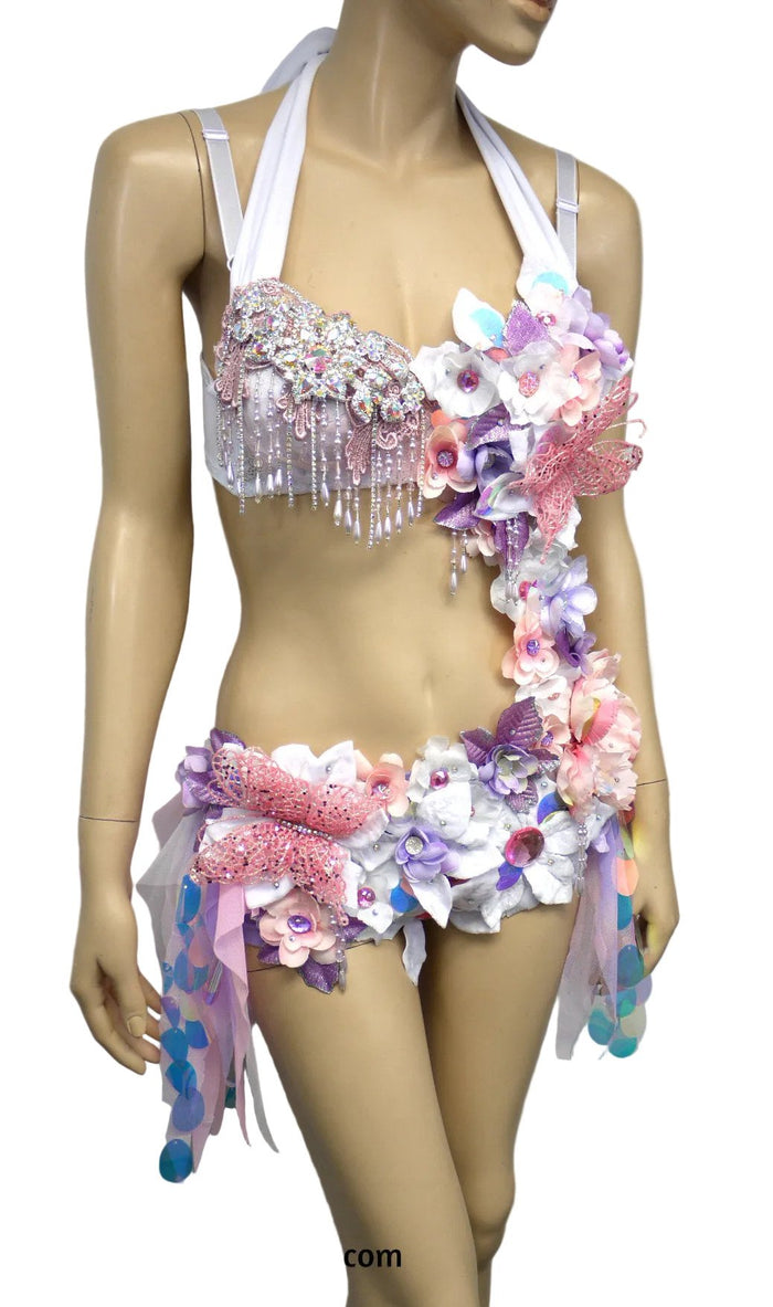 Iridescent Unicorn Pink and Purple Flower Fairy Monokini Costume Dance Rave Halloween