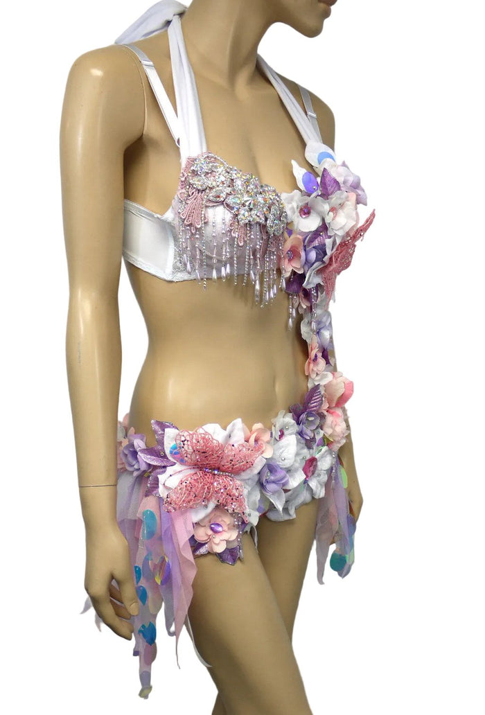 Iridescent Unicorn Pink and Purple Flower Fairy Monokini Costume Dance Rave Halloween