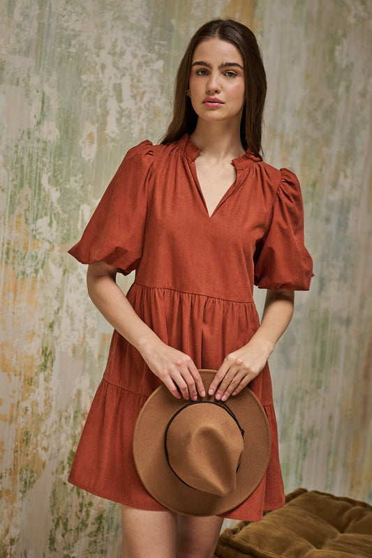 Jacey Babydoll Mini Dress Corduroy