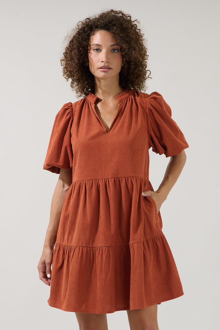 Jacey Babydoll Mini Dress Corduroy