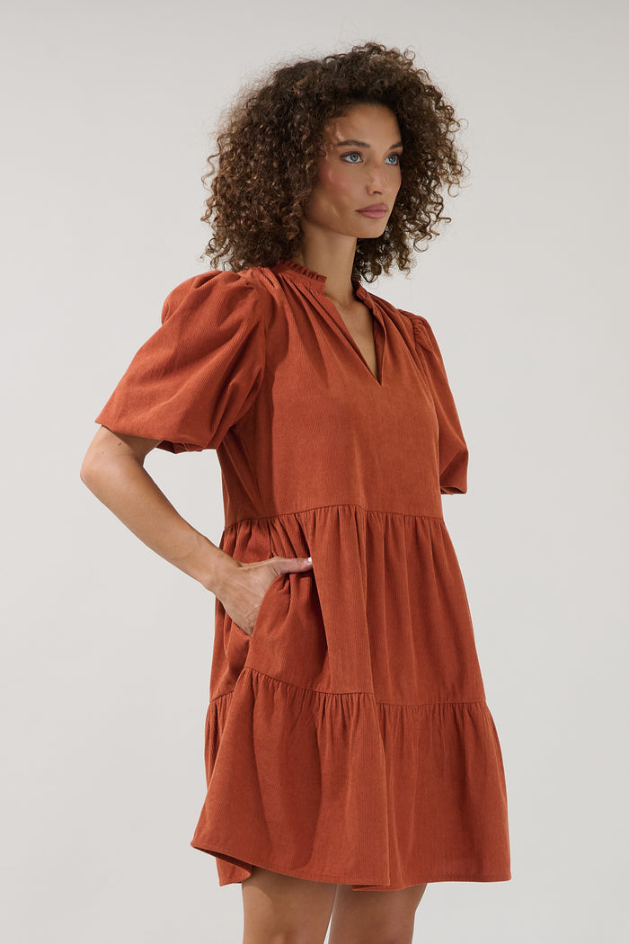Jacey Babydoll Mini Dress Corduroy