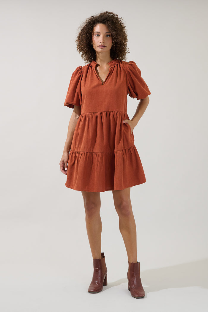 Jacey Babydoll Mini Dress Corduroy