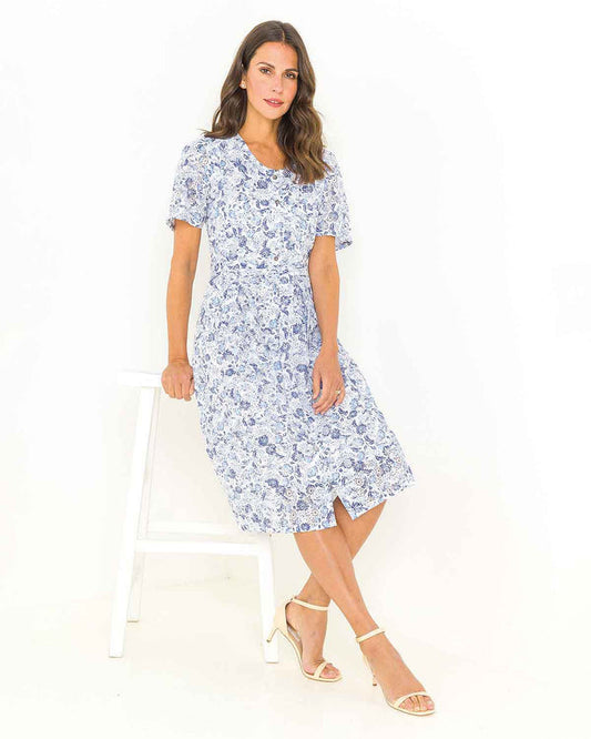 Joyce Patterned Cotton Short Sleeve Lined Dress - The Classic Boutique