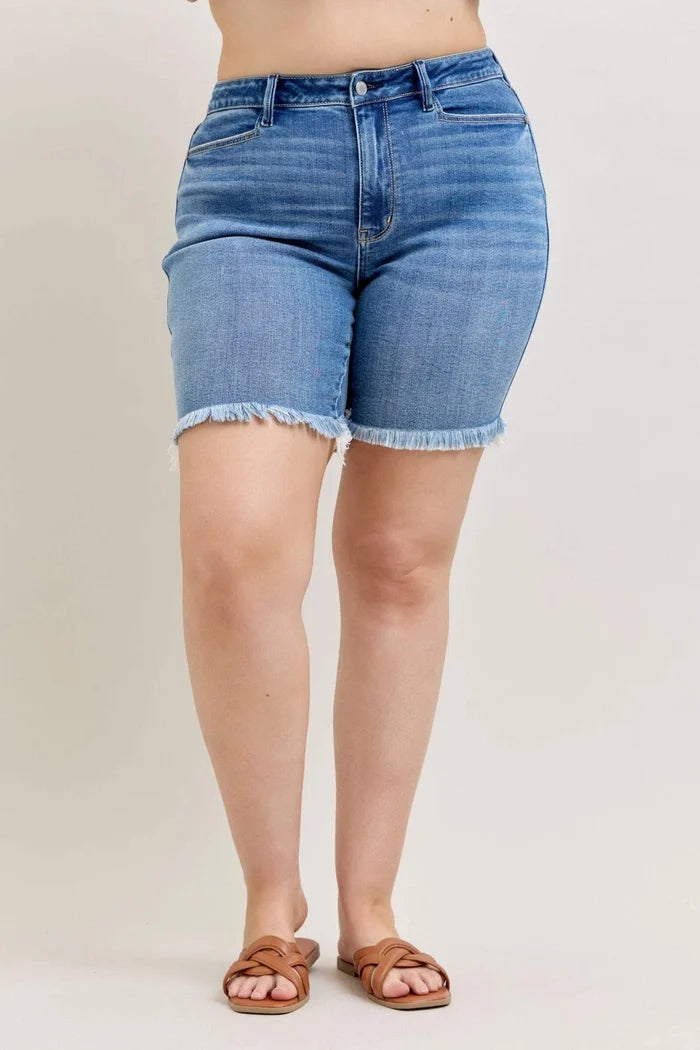Judy Blue High Waist Everyday Bermuda Fray Hem Jean Shorts