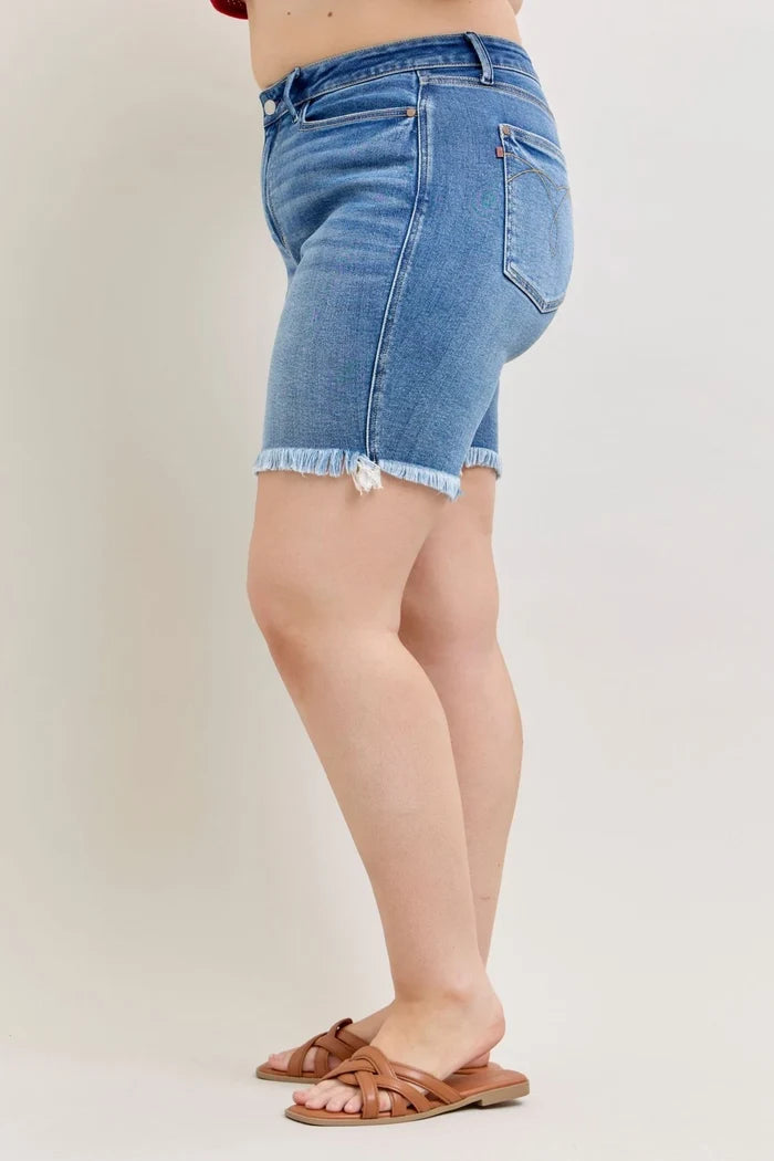 Judy Blue High Waist Everyday Bermuda Fray Hem Jean Shorts