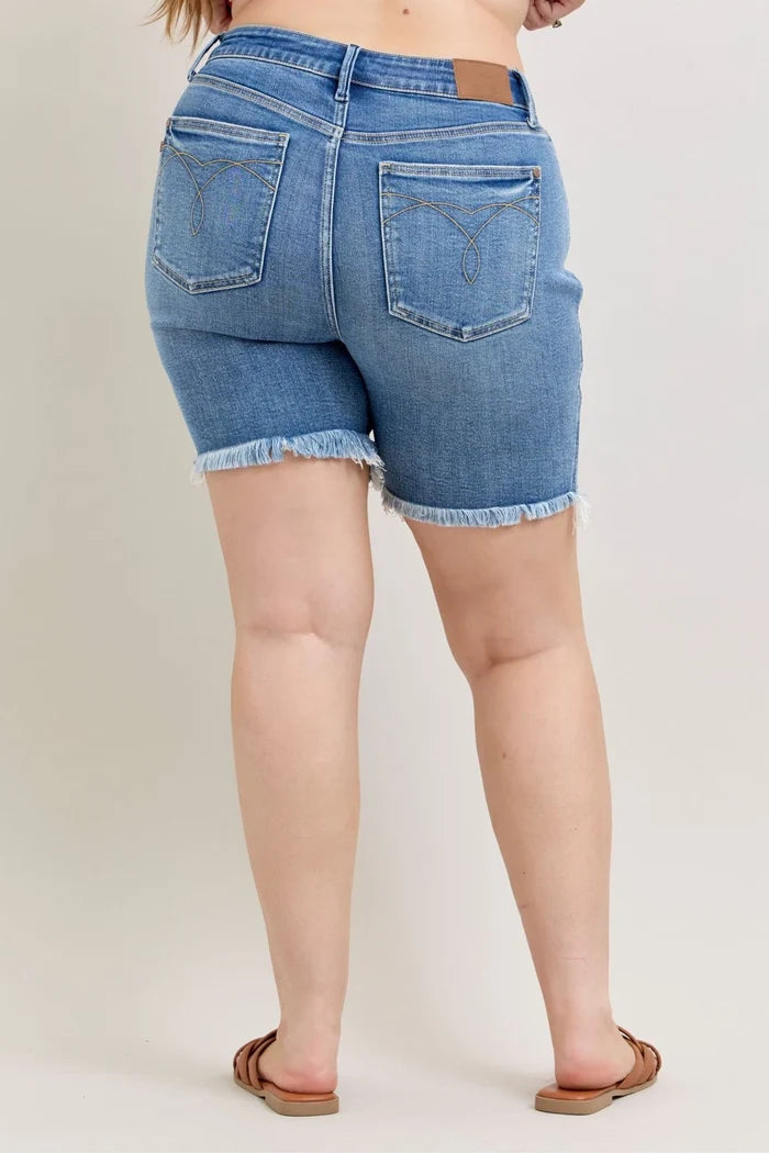 Judy Blue High Waist Everyday Bermuda Fray Hem Jean Shorts